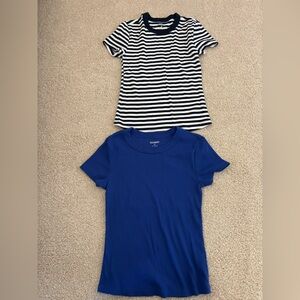 Lot of 2 womens old navy xs snug rubbed short sleeve tees blue and navy stripe